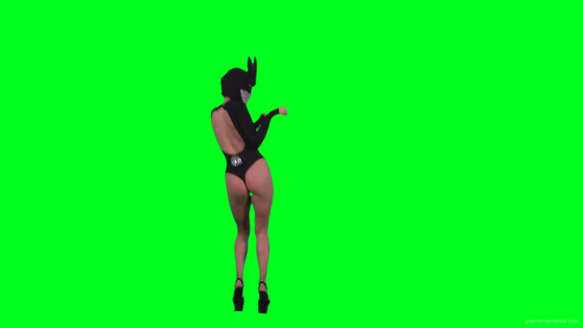 Black-Occult-Banny-Rabbit-dancing-girl-jumping-isolated-on-green-screen-4K-Video-Footage-1920_007 Green Screen Stock