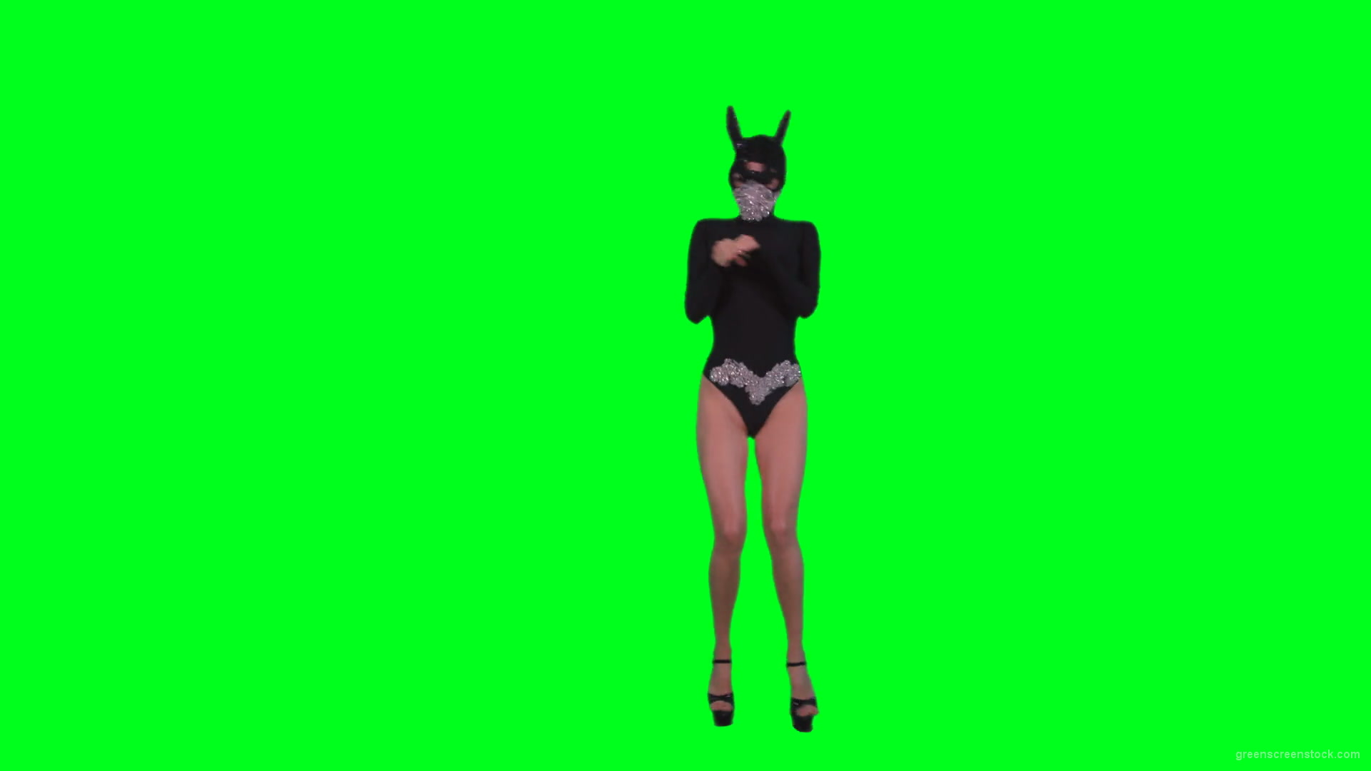 Black-Occult-Banny-Rabbit-dancing-girl-jumping-isolated-on-green-screen-4K-Video-Footage-1920_009 Green Screen Stock