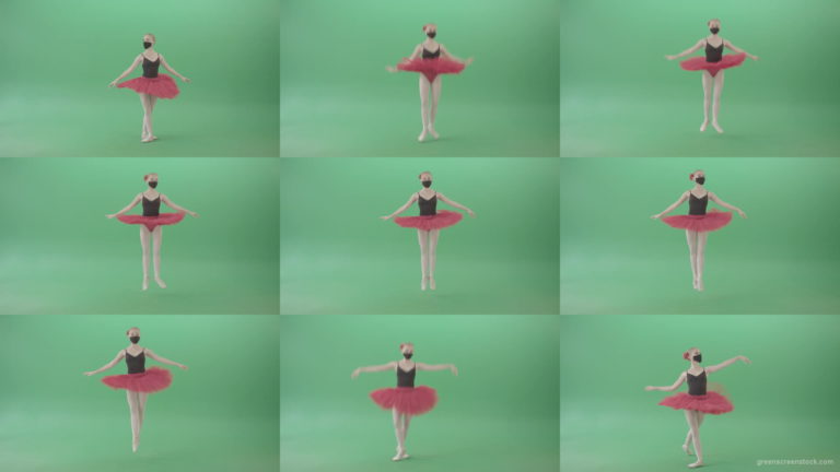 Blonde-Ballet-Girl-dancing-and-jumping-in-red-black-mask-isolated-on-green-screen-4K-Video-Footage--1920 Green Screen Stock