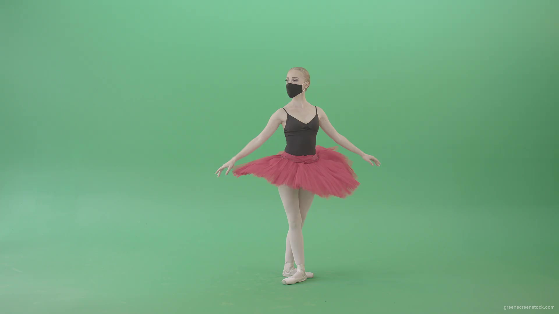 Blonde-Ballet-Girl-dancing-and-jumping-in-red-black-mask-isolated-on-green-screen-4K-Video-Footage--1920_001 Green Screen Stock