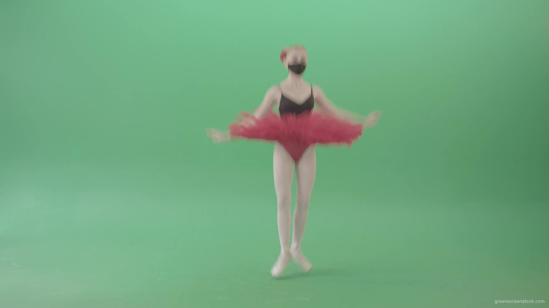 Blonde-Ballet-Girl-dancing-and-jumping-in-red-black-mask-isolated-on-green-screen-4K-Video-Footage--1920_002 Green Screen Stock