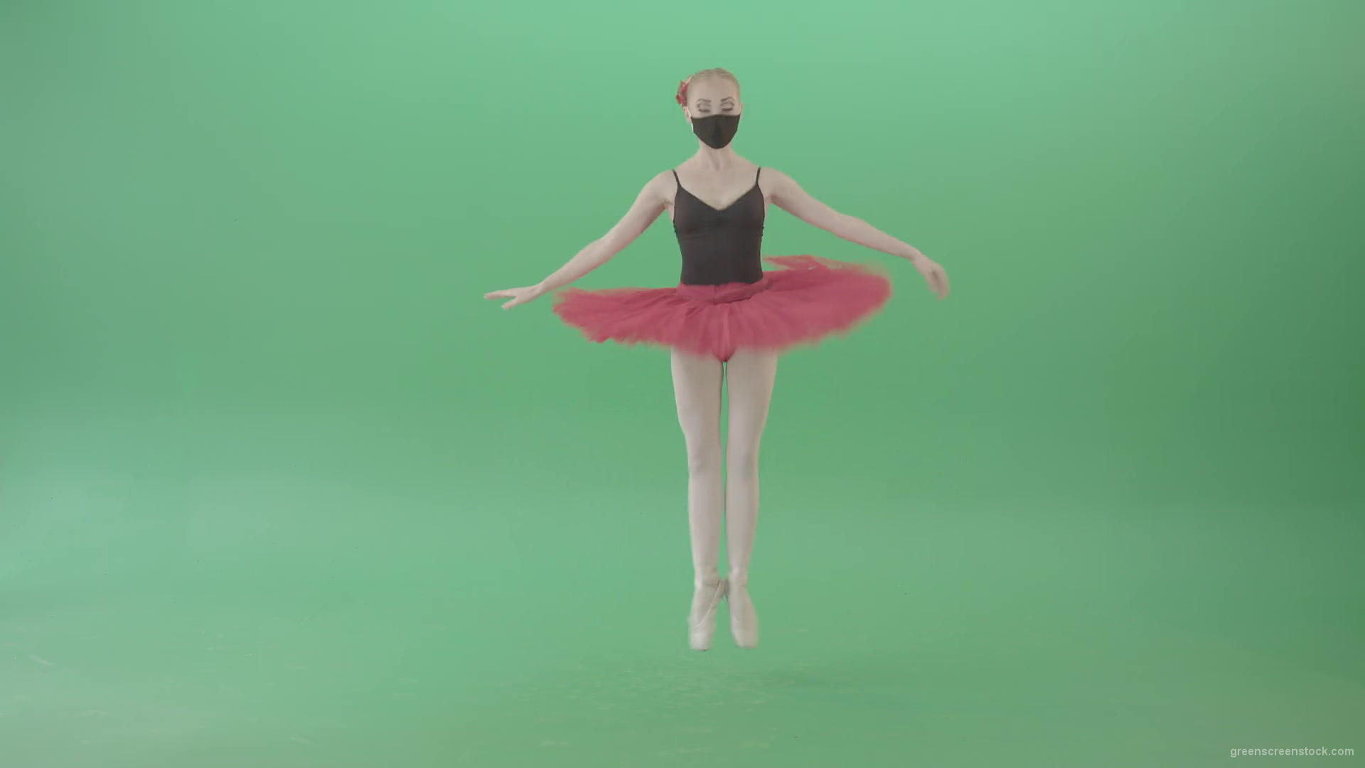Blonde-Ballet-Girl-dancing-and-jumping-in-red-black-mask-isolated-on-green-screen-4K-Video-Footage--1920_005 Green Screen Stock