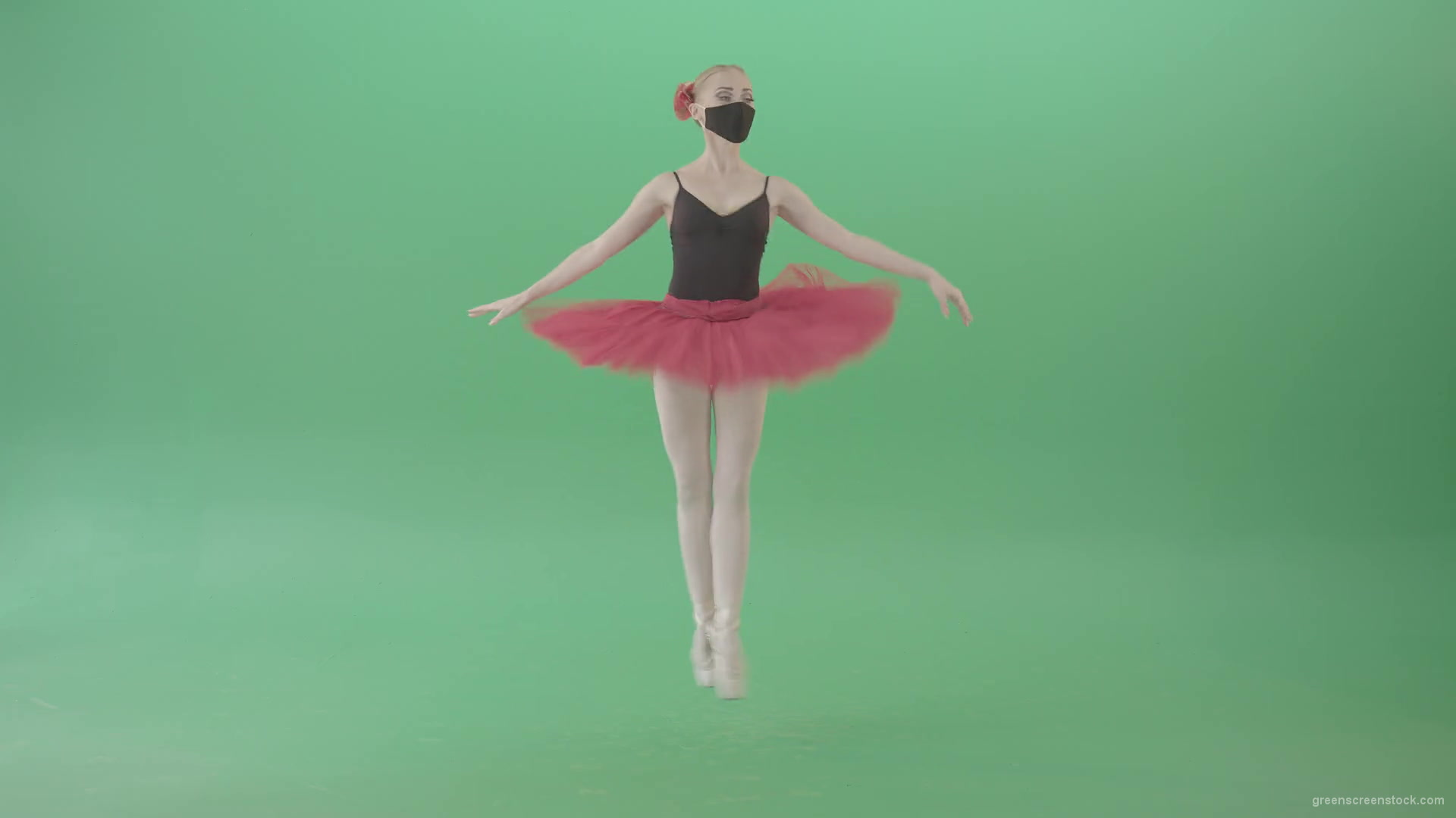 Blonde-Ballet-Girl-dancing-and-jumping-in-red-black-mask-isolated-on-green-screen-4K-Video-Footage--1920_006 Green Screen Stock