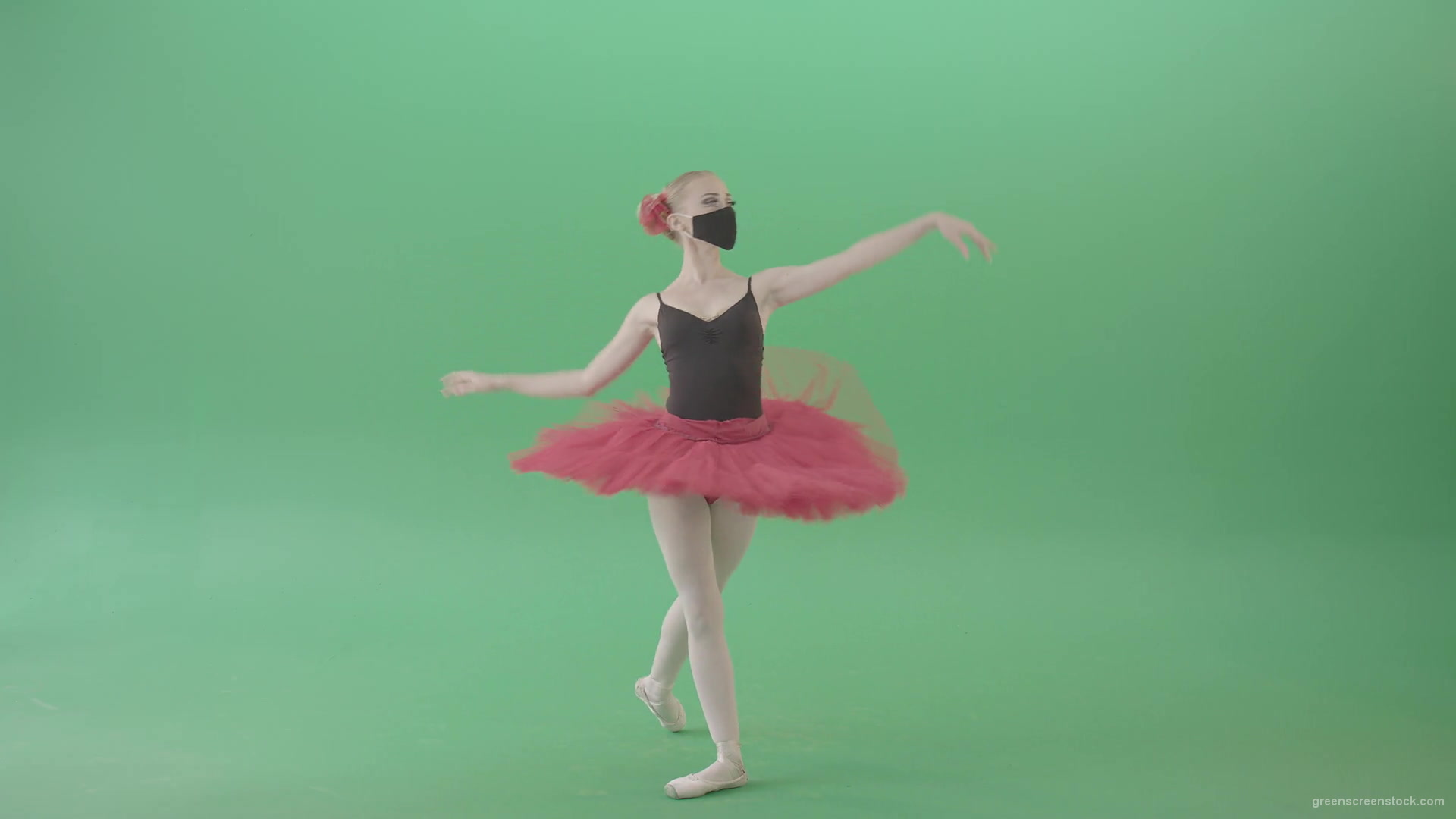Blonde-Ballet-Girl-dancing-and-jumping-in-red-black-mask-isolated-on-green-screen-4K-Video-Footage--1920_009 Green Screen Stock