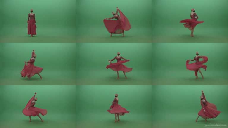 Blonde-Girl-in-red-Flamenco-Dress-makes-spinning-bowing-isolated-on-green-screen-4K-Video-Footage-1920 Green Screen Stock