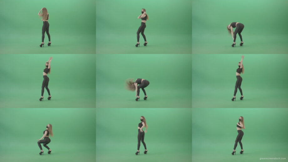Exotic-sexy-dance-by-girl-in-black-latex-dress-isolated-on-green-screen-4K-Video-Footage-1920 Green Screen Stock