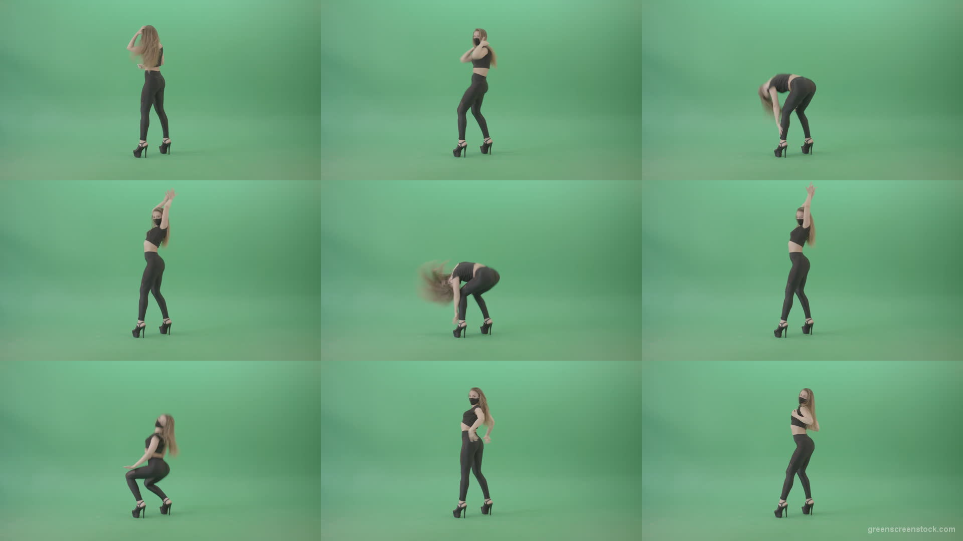 Exotic-sexy-dance-by-girl-in-black-latex-dress-isolated-on-green-screen-4K-Video-Footage-1920 Green Screen Stock