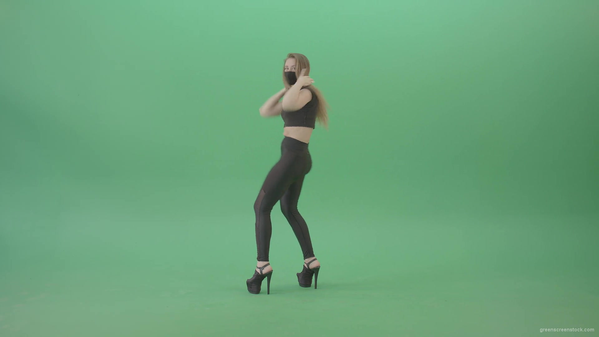 Exotic-sexy-dance-by-girl-in-black-latex-dress-isolated-on-green-screen-4K-Video-Footage-1920_002 Green Screen Stock