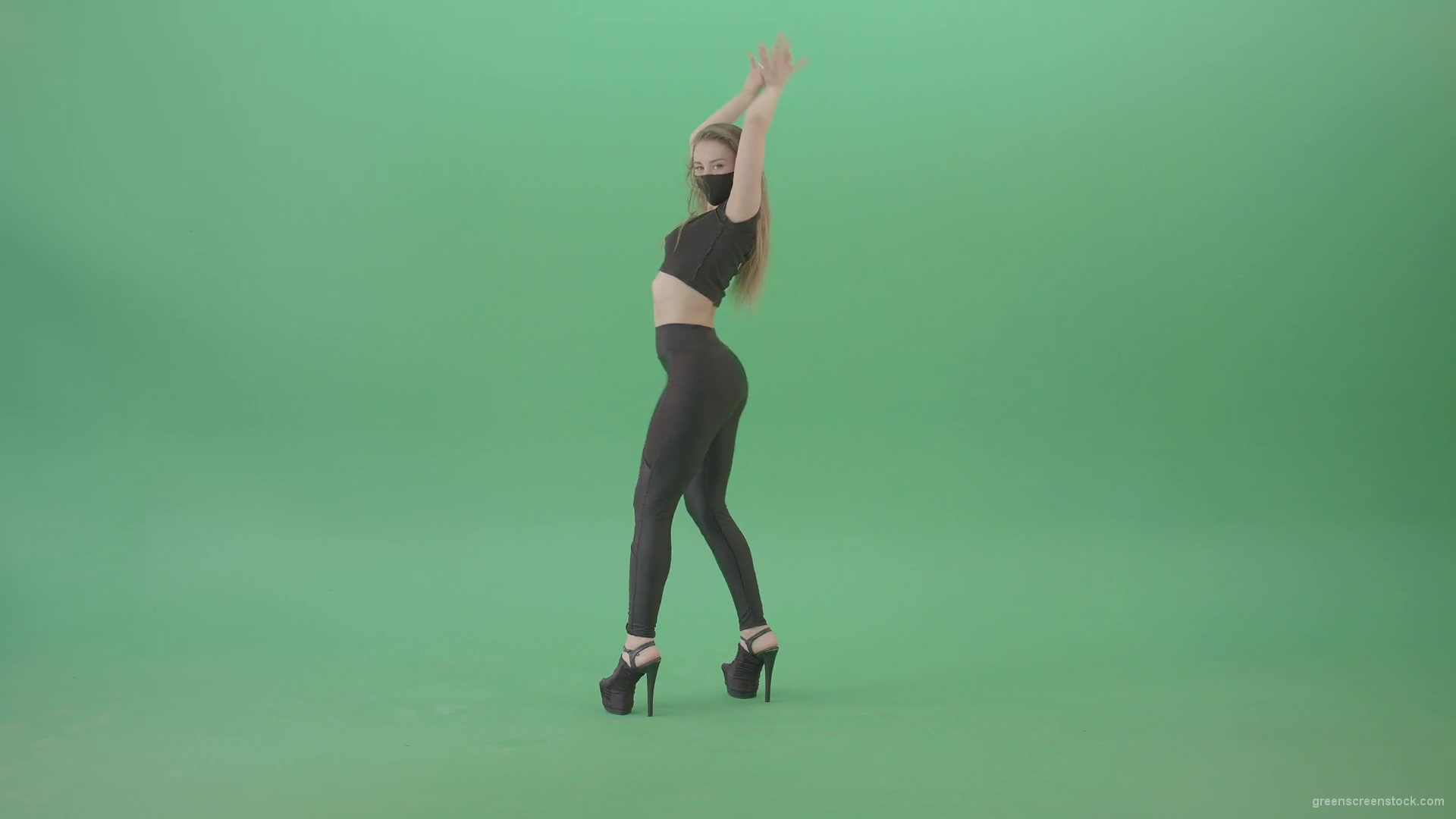 Exotic-sexy-dance-by-girl-in-black-latex-dress-isolated-on-green-screen-4K-Video-Footage-1920_004 Green Screen Stock