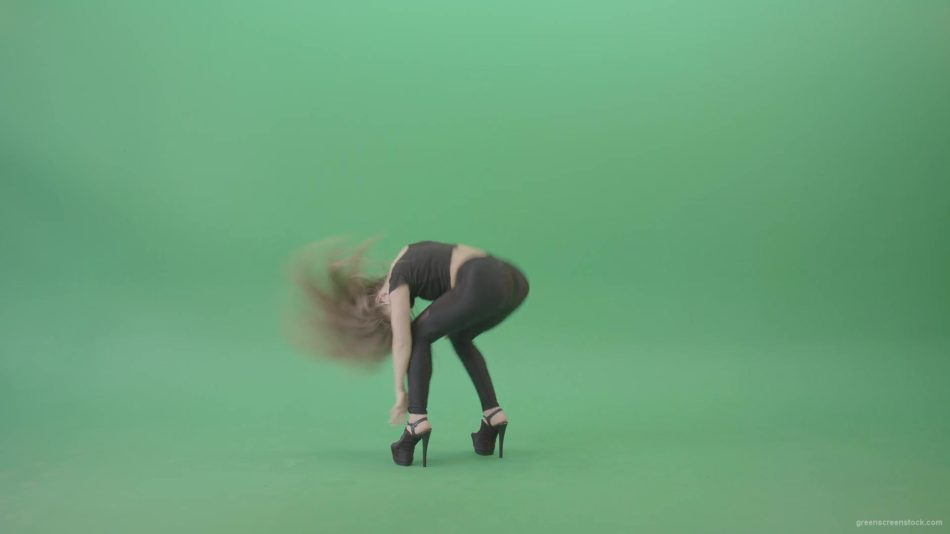 Exotic-sexy-dance-by-girl-in-black-latex-dress-isolated-on-green-screen-4K-Video-Footage-1920_005 Green Screen Stock