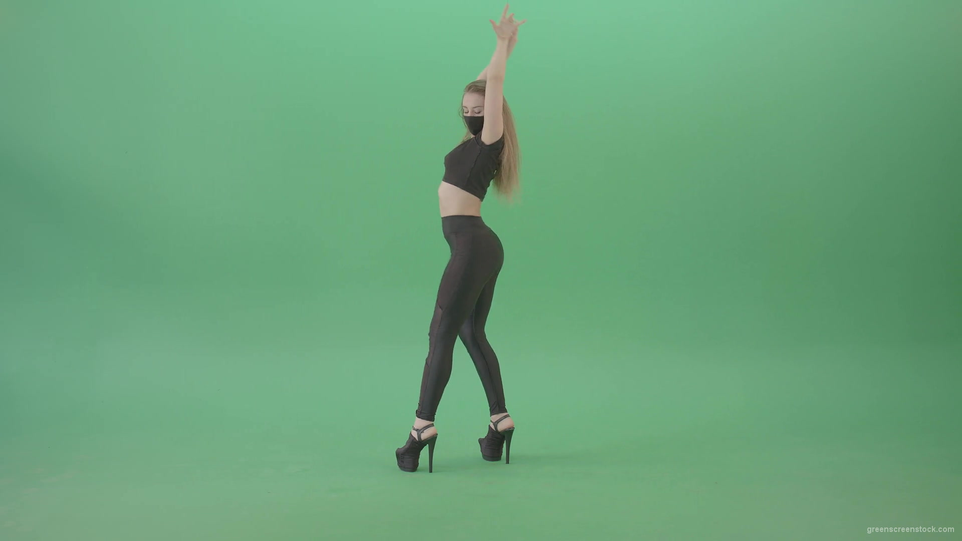 Exotic-sexy-dance-by-girl-in-black-latex-dress-isolated-on-green-screen-4K-Video-Footage-1920_006 Green Screen Stock