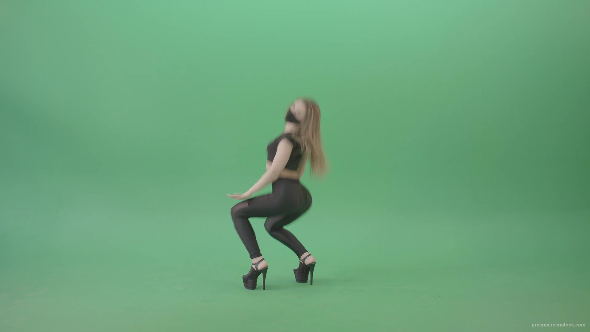 Exotic-sexy-dance-by-girl-in-black-latex-dress-isolated-on-green-screen-4K-Video-Footage-1920_007 Green Screen Stock