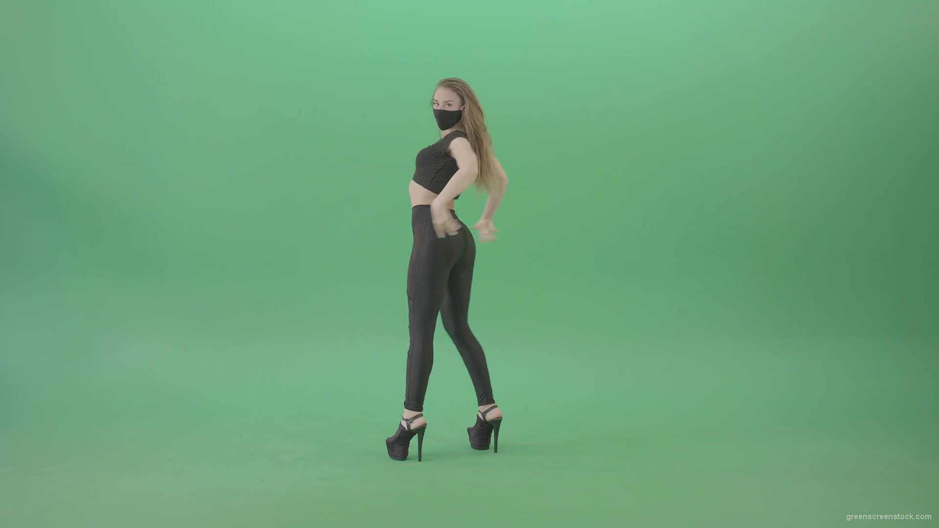 Exotic-sexy-dance-by-girl-in-black-latex-dress-isolated-on-green-screen-4K-Video-Footage-1920_008 Green Screen Stock