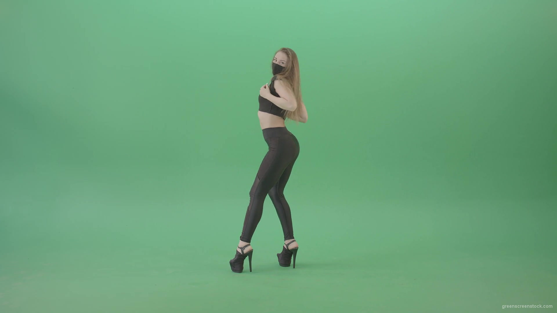 Exotic-sexy-dance-by-girl-in-black-latex-dress-isolated-on-green-screen-4K-Video-Footage-1920_009 Green Screen Stock