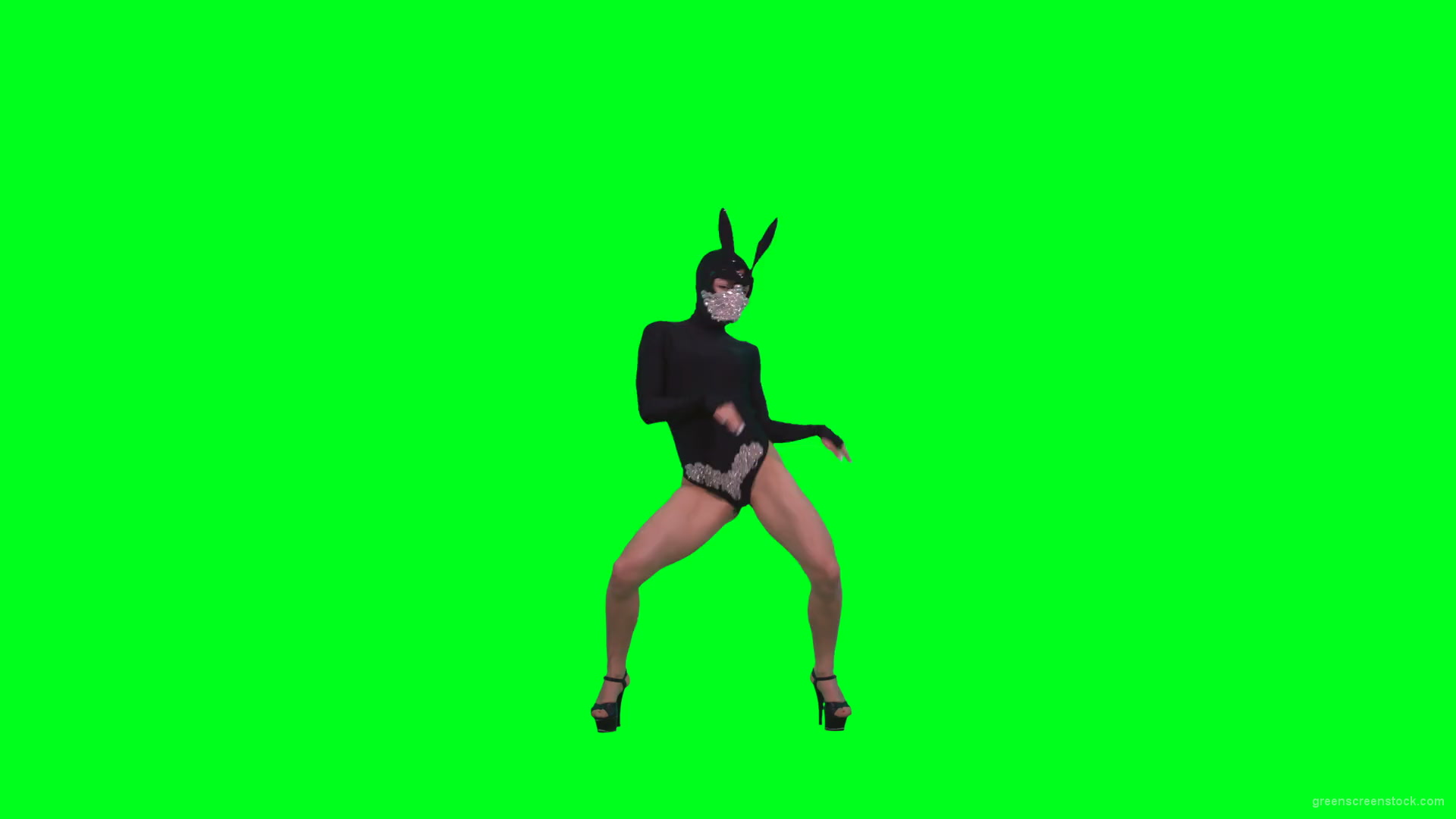 Girl-in-Black-Bunny-Costume-squatting-in-go-go-style-isolated-on-green-screen-4K-Video-Footage-1-1920_001 Green Screen Stock