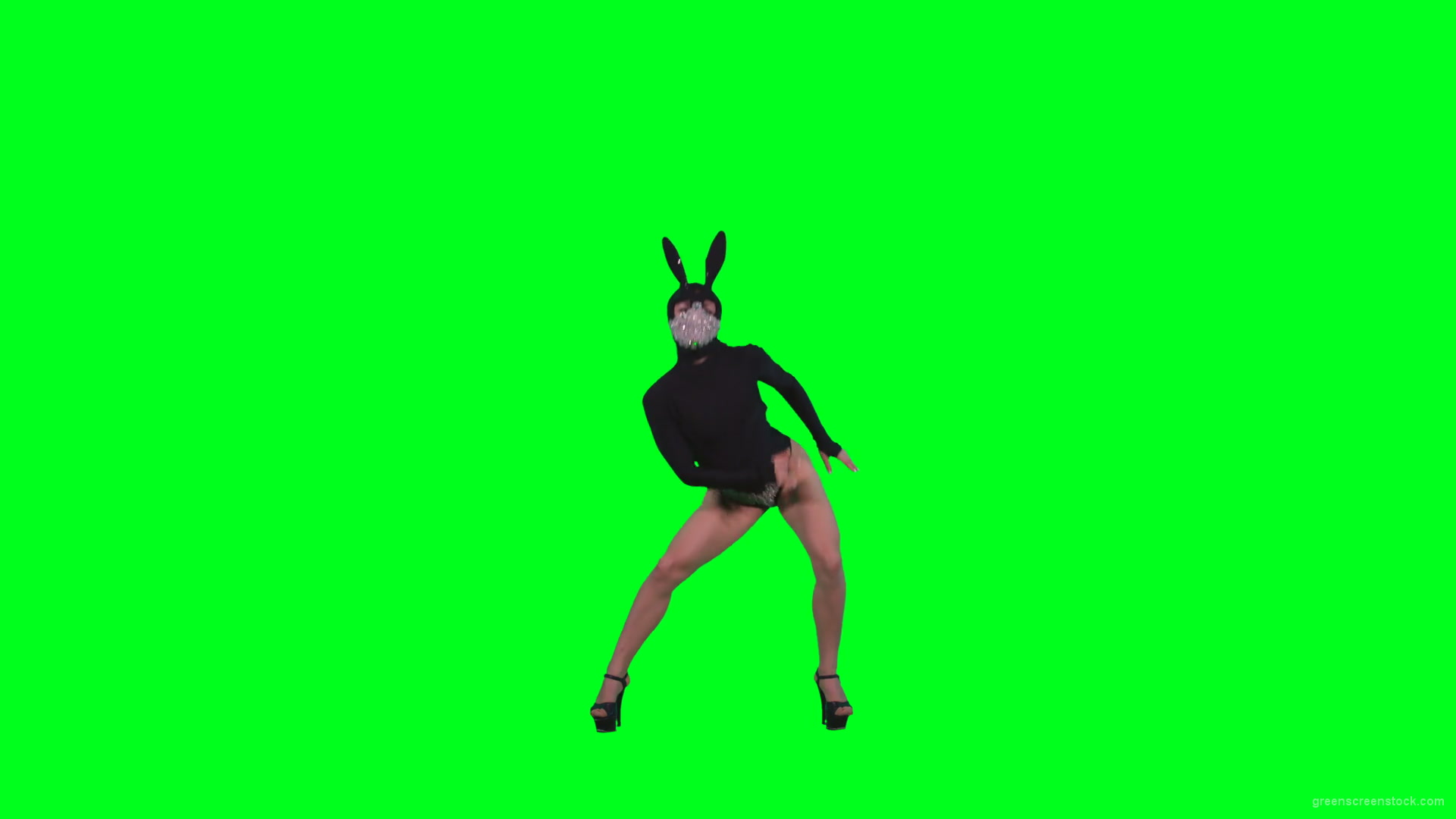 Girl-in-Black-Bunny-Costume-squatting-in-go-go-style-isolated-on-green-screen-4K-Video-Footage-1-1920_006 Green Screen Stock