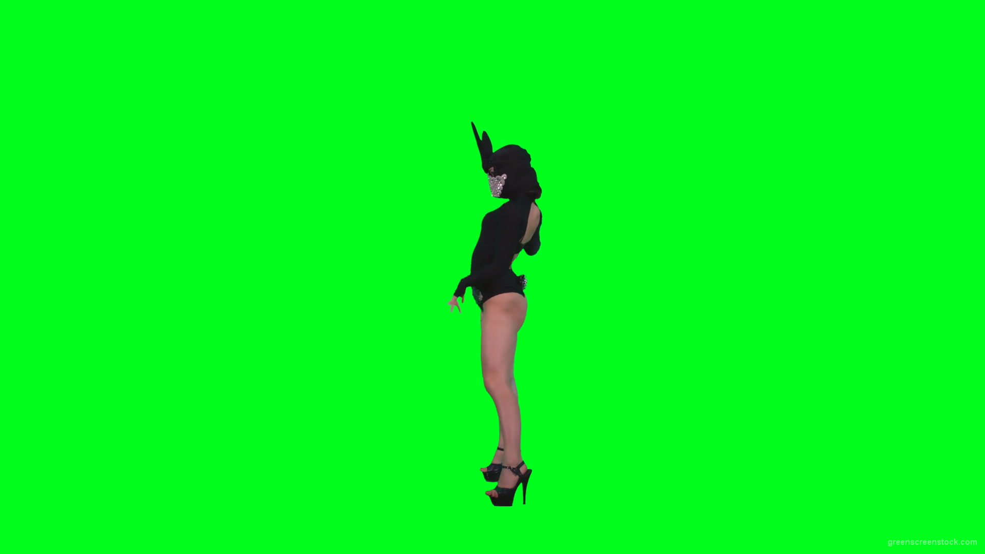 Girl-in-Black-Bunny-Costume-squatting-in-go-go-style-isolated-on-green-screen-4K-Video-Footage-1-1920_008 Green Screen Stock