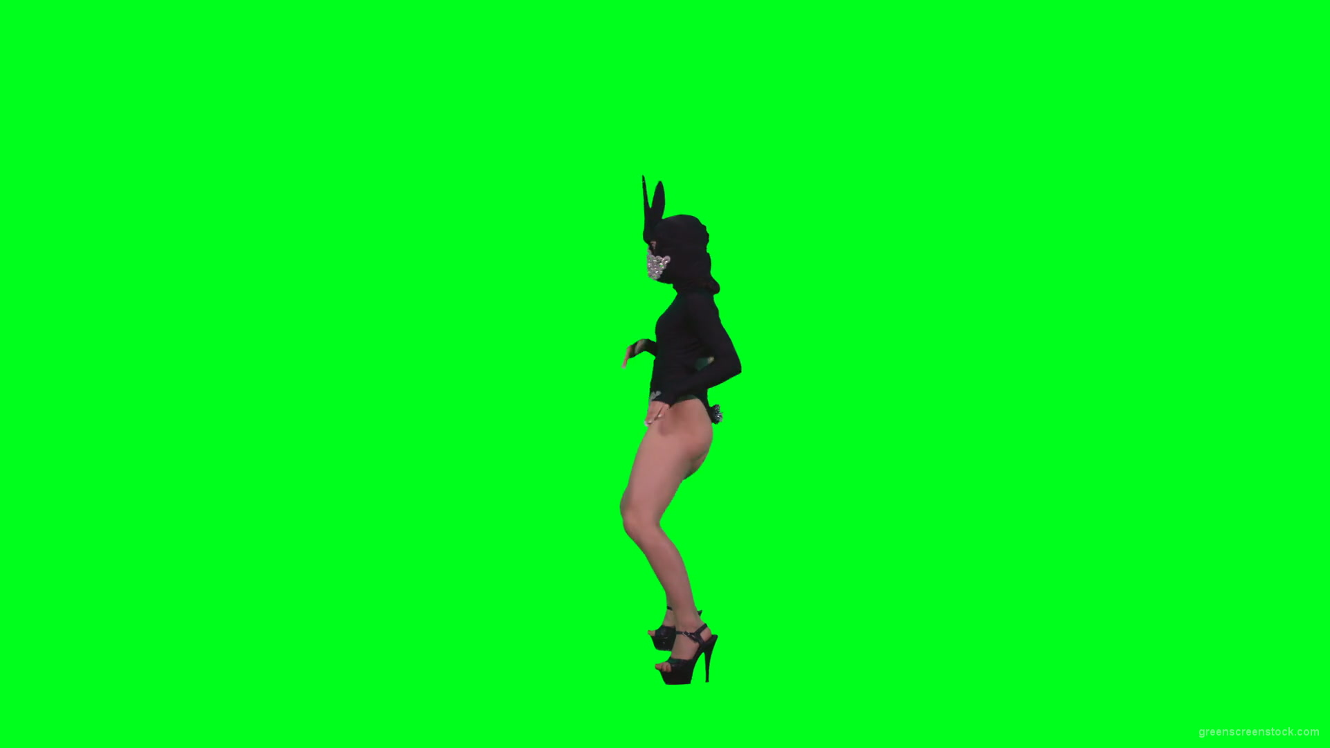 Girl-in-Black-Bunny-Costume-squatting-in-go-go-style-isolated-on-green-screen-4K-Video-Footage-1-1920_009 Green Screen Stock