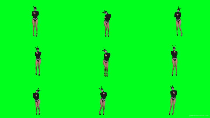 Go-Go-Dancing-Girl-in-Rabbit-Mask-jumping-in-black-costume-on-Green-Screen-4K-Video-Footage-1920 Green Screen Stock