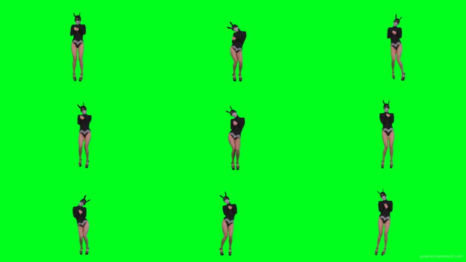 Go-Go-Dancing-Girl-in-Rabbit-Mask-jumping-in-black-costume-on-Green-Screen-4K-Video-Footage-1920 Green Screen Stock