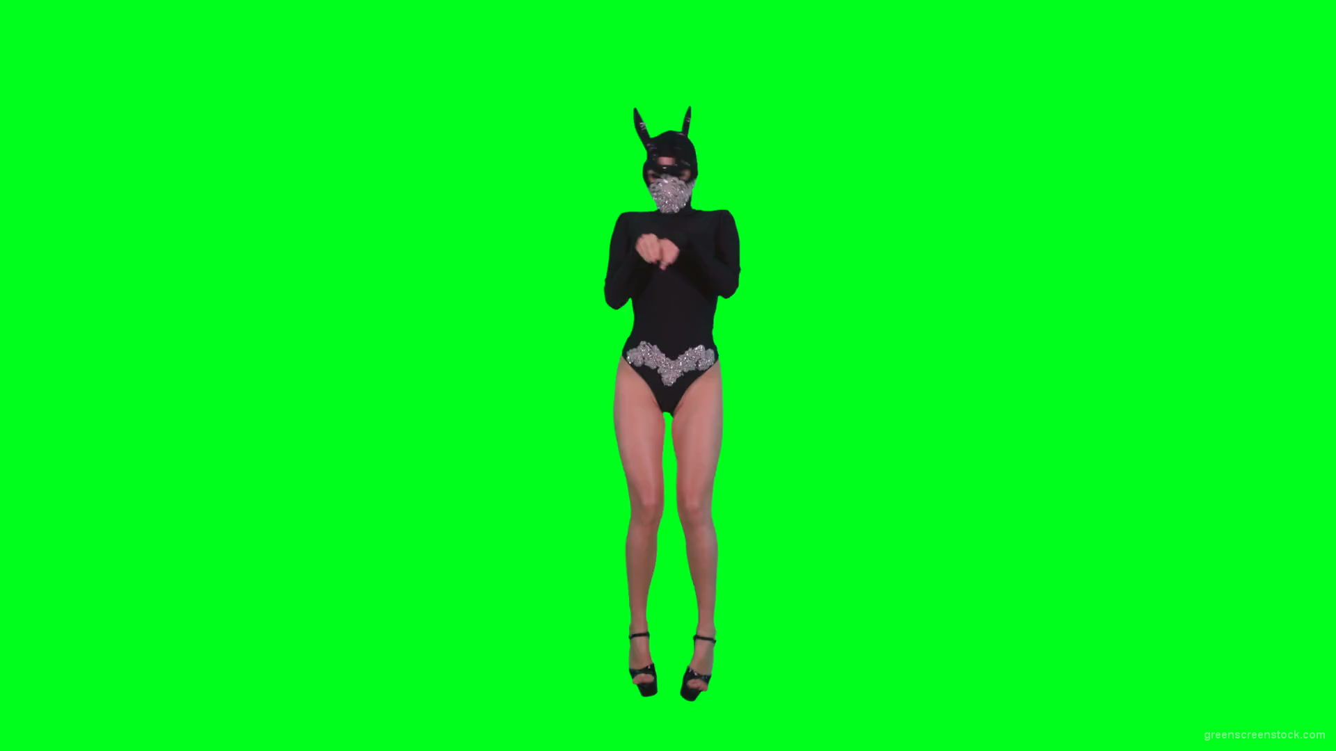 Go-Go-Dancing-Girl-in-Rabbit-Mask-jumping-in-black-costume-on-Green-Screen-4K-Video-Footage-1920_001 Green Screen Stock