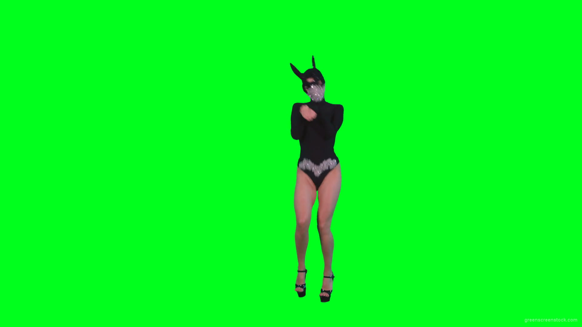 Go-Go-Dancing-Girl-in-Rabbit-Mask-jumping-in-black-costume-on-Green-Screen-4K-Video-Footage-1920_004 Green Screen Stock