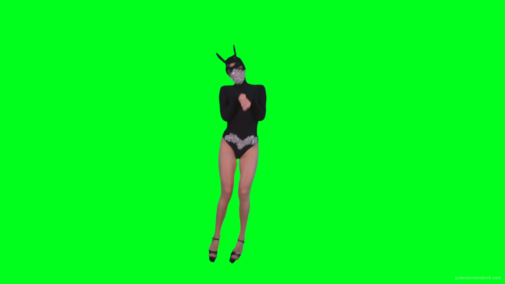Go-Go-Dancing-Girl-in-Rabbit-Mask-jumping-in-black-costume-on-Green-Screen-4K-Video-Footage-1920_009 Green Screen Stock