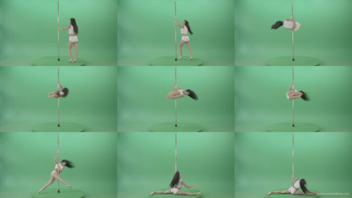 Go-Go-Girl-in-white-dress-spinning-on-the-pole-and-sit-on-a-twine-on-green-screen-4K-Video-Footage-1920 Green Screen Stock
