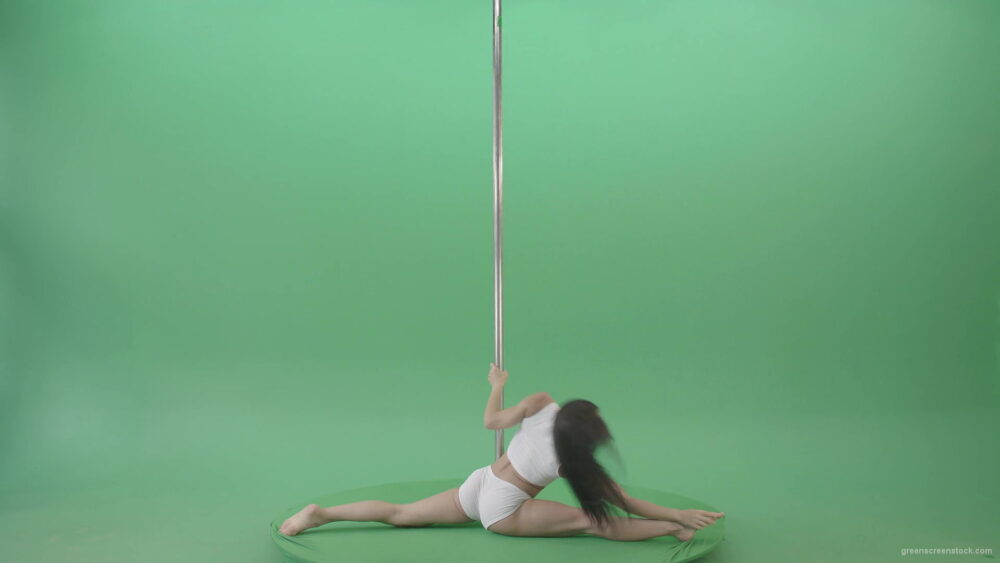 Go-Go-Girl-in-white-dress-spinning-on-the-pole-and-sit-on-a-twine-on-green-screen-4K-Video-Footage-1920_009 Green Screen Stock