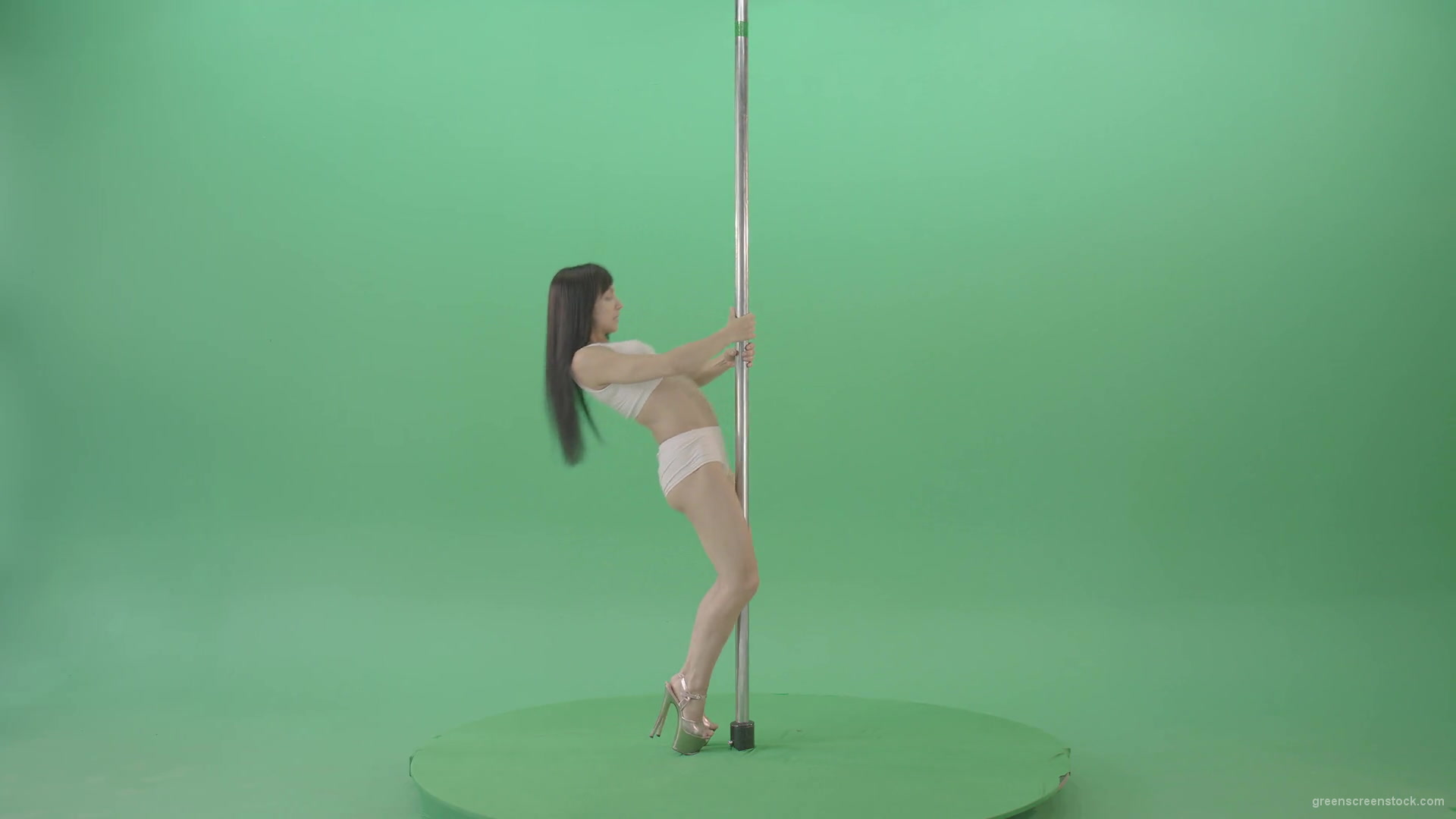 Pole-Dancing-Girl-waving-with-body-on-green-screen-4K-Video-Footage-1920_002 Green Screen Stock