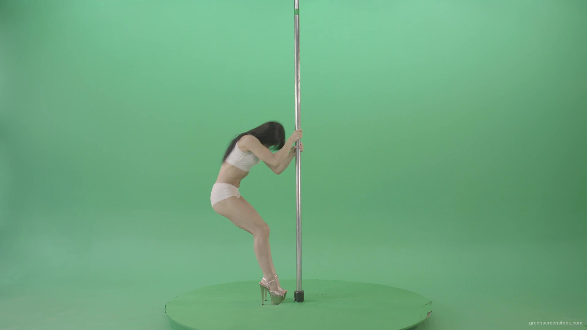Pole-Dancing-Girl-waving-with-body-on-green-screen-4K-Video-Footage-1920_004 Green Screen Stock