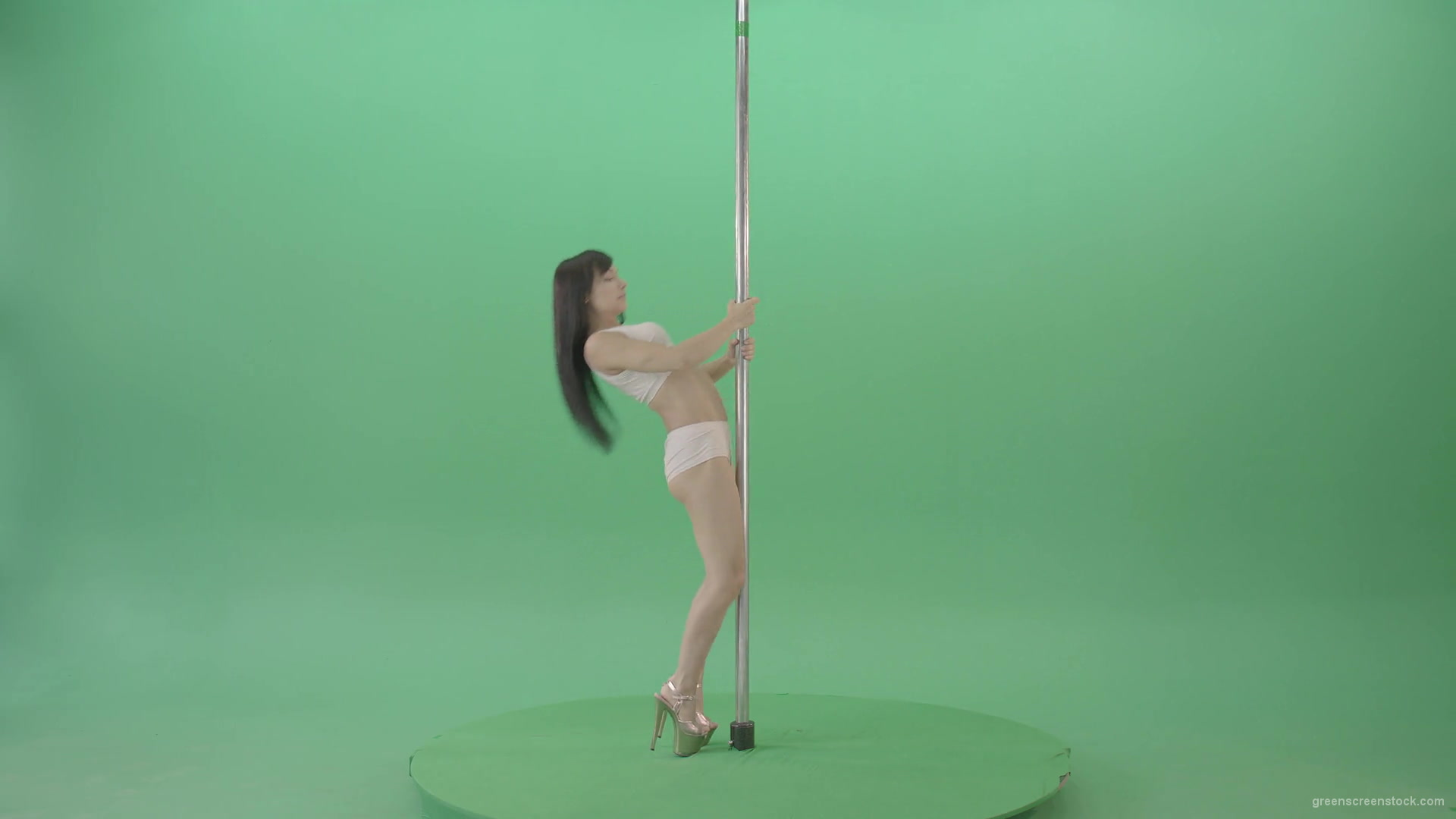 Pole-Dancing-Girl-waving-with-body-on-green-screen-4K-Video-Footage-1920_006 Green Screen Stock