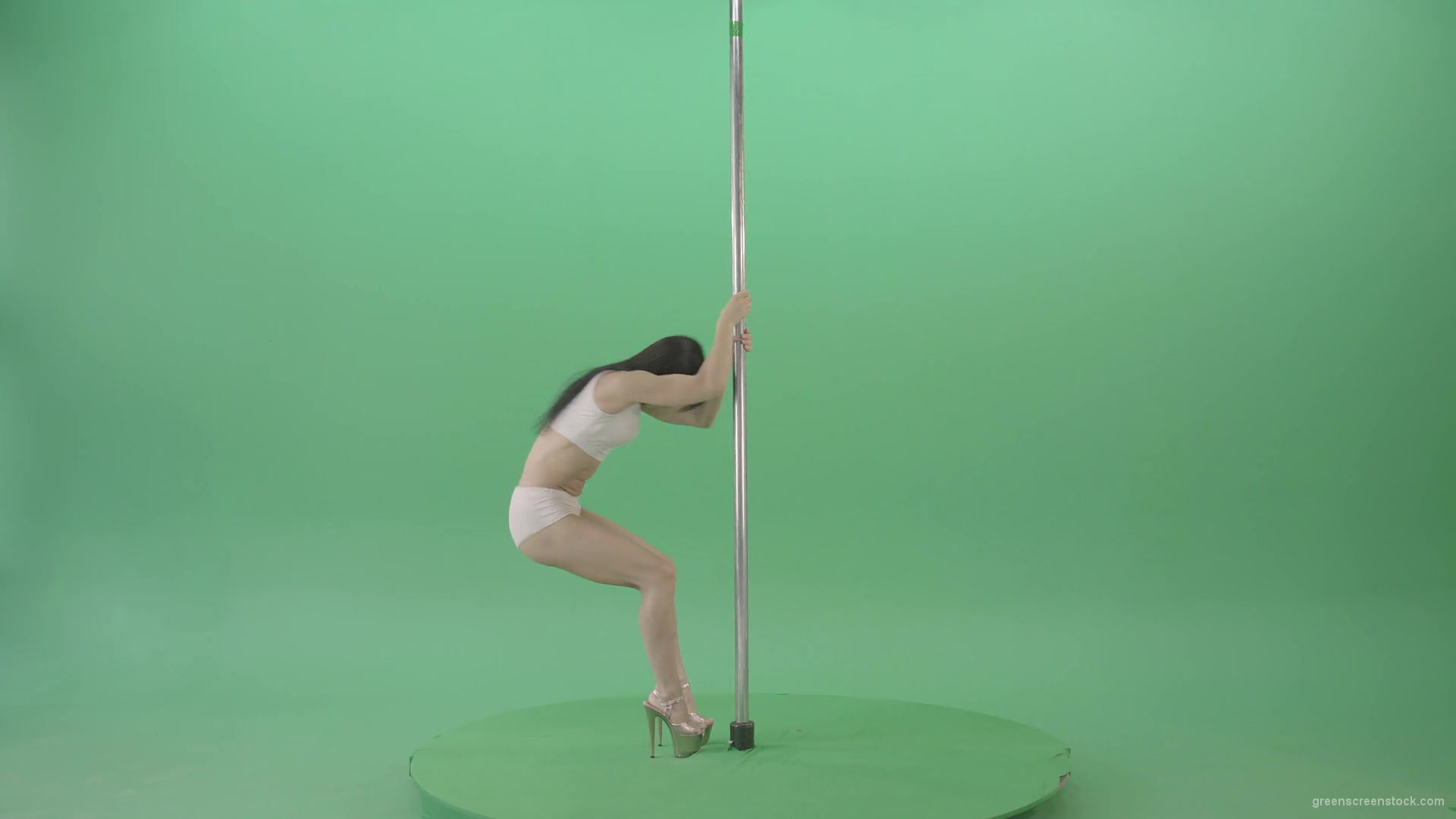 Pole-Dancing-Girl-waving-with-body-on-green-screen-4K-Video-Footage-1920_008 Green Screen Stock