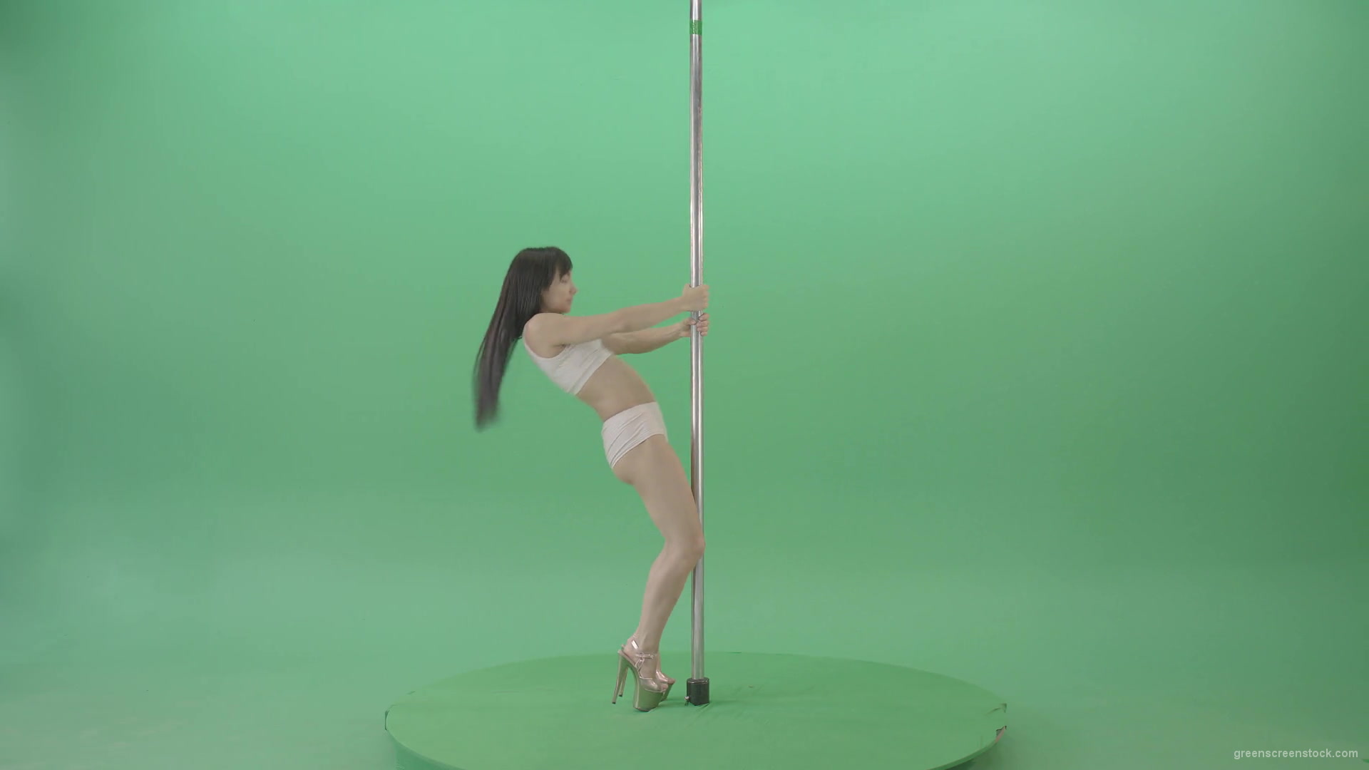 Pole-Dancing-Girl-waving-with-body-on-green-screen-4K-Video-Footage-1920_009 Green Screen Stock
