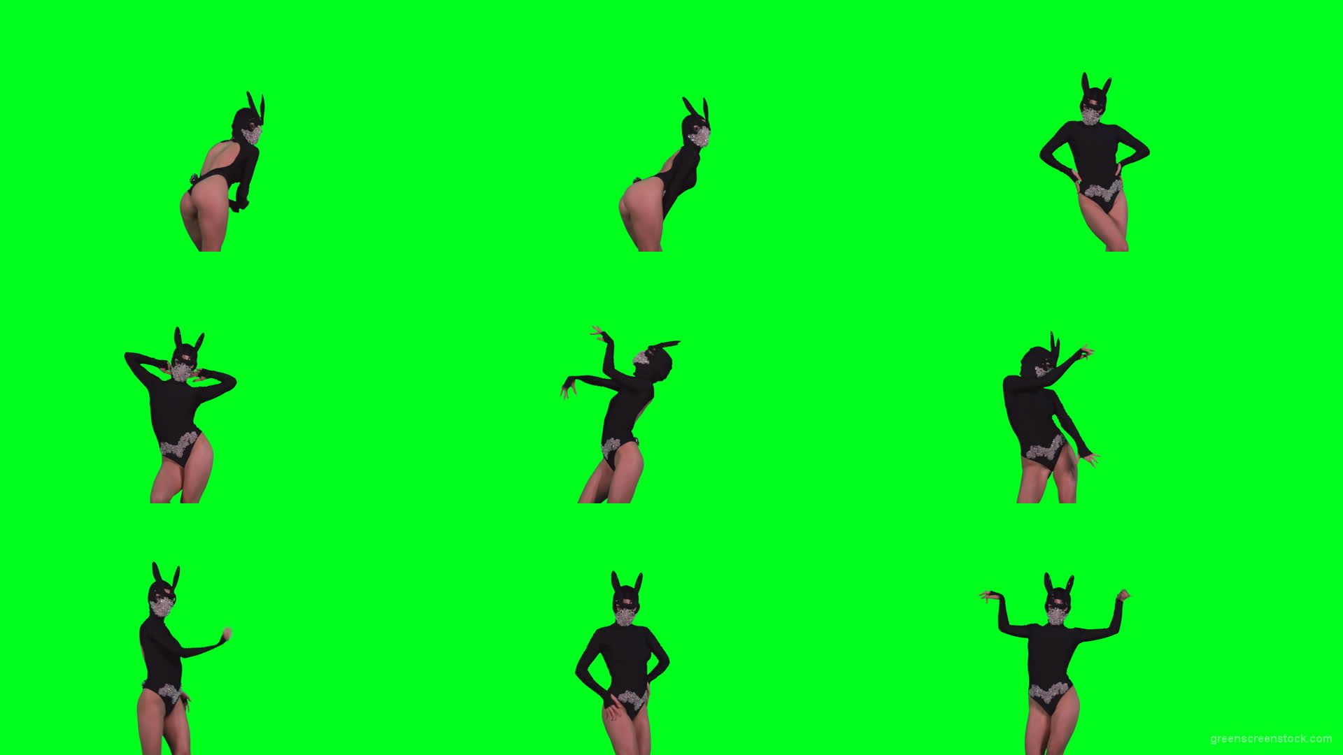 Sexy-Bunny-Girl-in-Rabbit-black-mask-chilling-with-animal-instict-isolated-on-green-screen-4K-Video-Footage-1920 Green Screen Stock