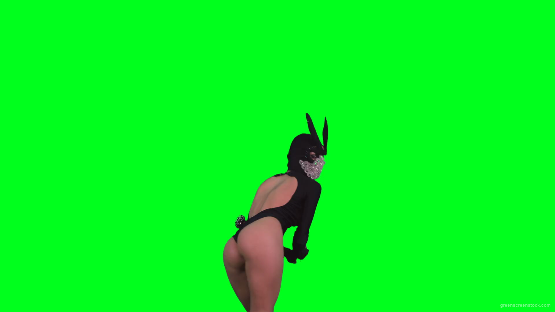 Sexy-Bunny-Girl-in-Rabbit-black-mask-chilling-with-animal-instict-isolated-on-green-screen-4K-Video-Footage-1920_001 Green Screen Stock