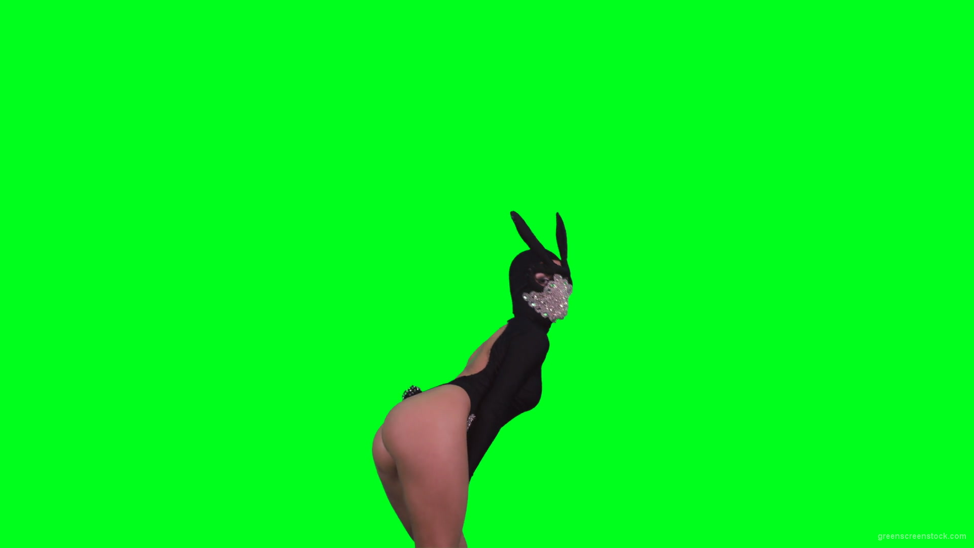 Sexy-Bunny-Girl-in-Rabbit-black-mask-chilling-with-animal-instict-isolated-on-green-screen-4K-Video-Footage-1920_002 Green Screen Stock