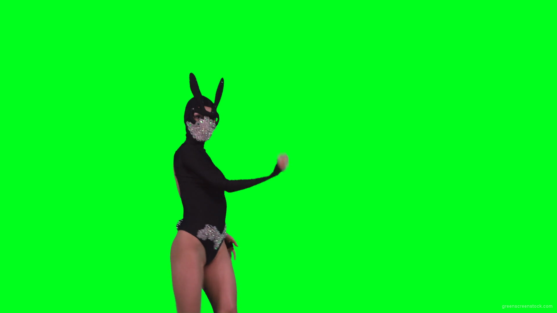 Sexy-Bunny-Girl-in-Rabbit-black-mask-chilling-with-animal-instict-isolated-on-green-screen-4K-Video-Footage-1920_007 Green Screen Stock
