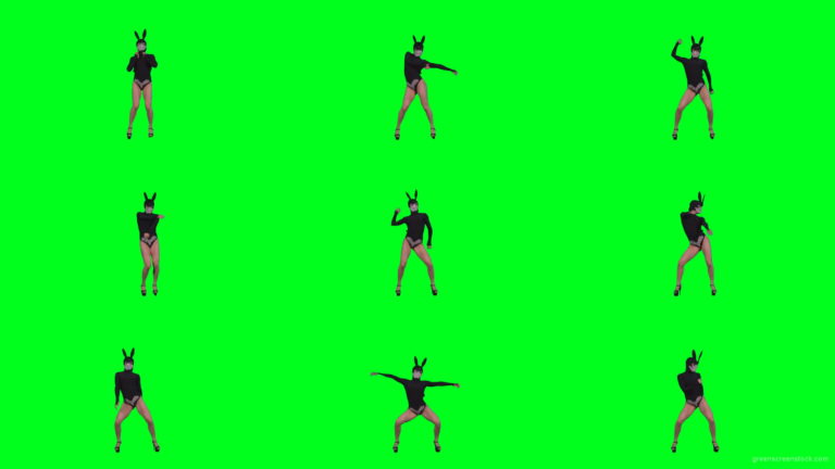 Sexy-dancing-girl-in-rabbit-mask-and-black-fashion-dress-posing-in-fetish-style-isolated-on-green-screen-4K-Video-Footage-1920 Green Screen Stock