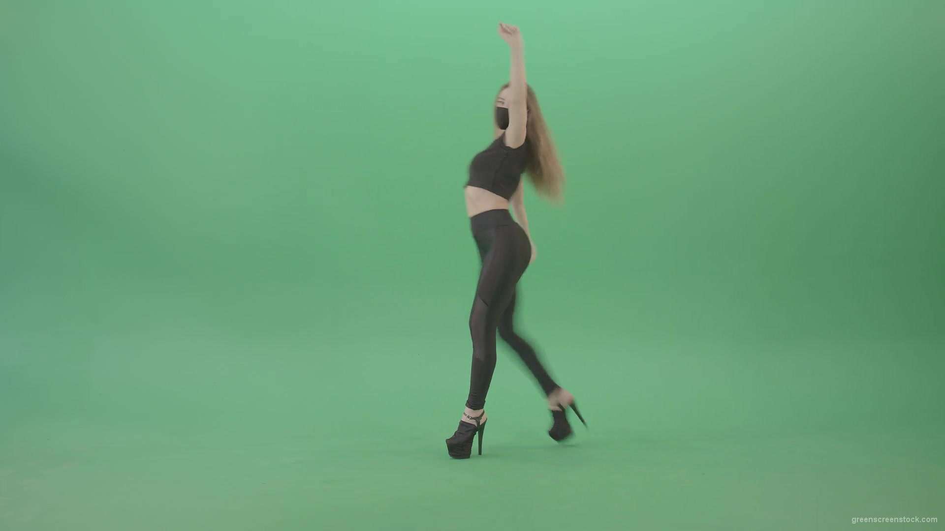 Sexy-girl-in-black-mask-and-costume-dancing-with-erotic-moves-isolated-on-green-screen-4K-video-footage-1920_006 Green Screen Stock