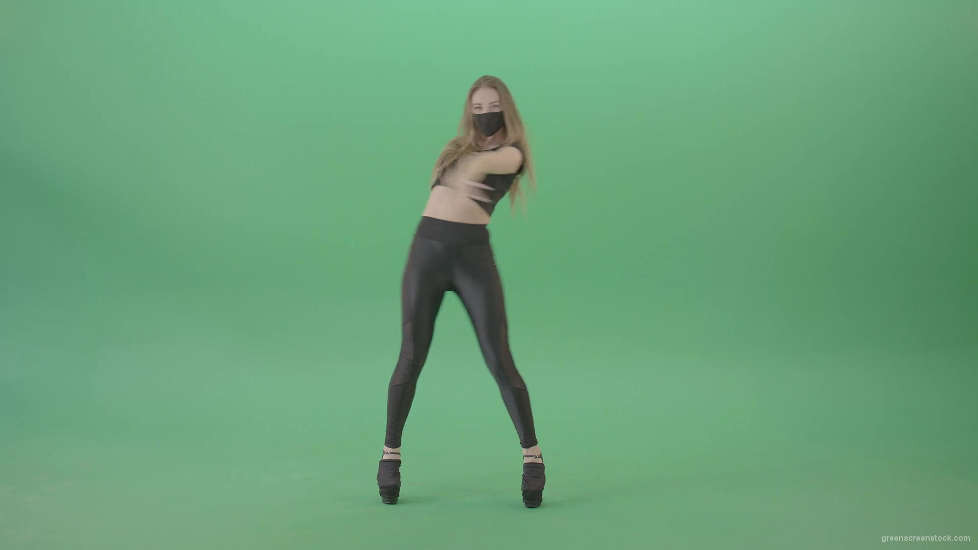 Sexy-girl-in-black-mask-and-costume-dancing-with-erotic-moves-isolated-on-green-screen-4K-video-footage-1920_009 Green Screen Stock