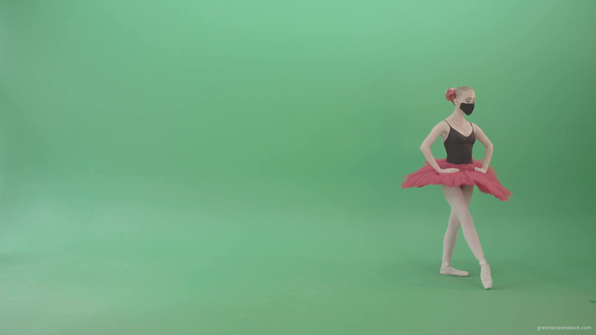 Tinny-Ballet-Dancing-Girl-Ballerina-in-red-black-dress-and-mask-welcome-people-for-awards-Green-Screen-Video-Footage-1920_001 Green Screen Stock