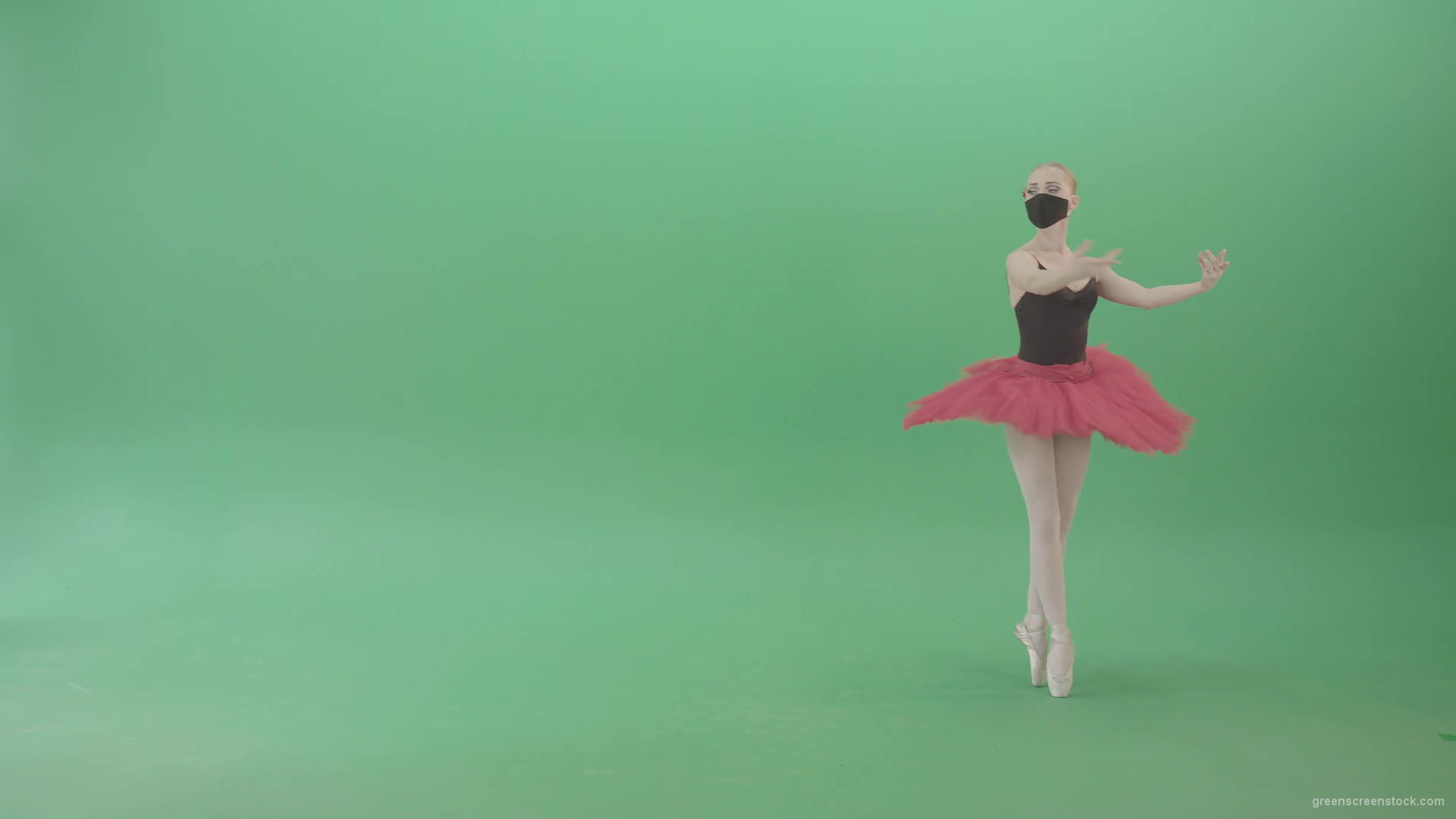 Tinny-Ballet-Dancing-Girl-Ballerina-in-red-black-dress-and-mask-welcome-people-for-awards-Green-Screen-Video-Footage-1920_002 Green Screen Stock