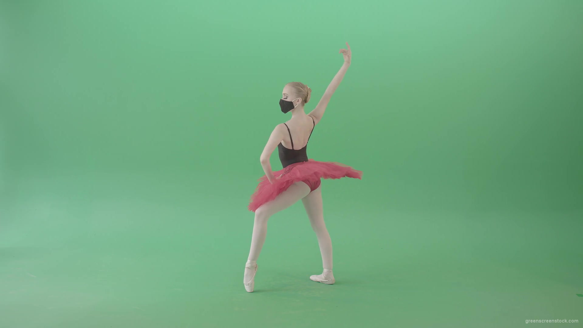 Tinny-Ballet-Dancing-Girl-Ballerina-in-red-black-dress-and-mask-welcome-people-for-awards-Green-Screen-Video-Footage-1920_004 Green Screen Stock