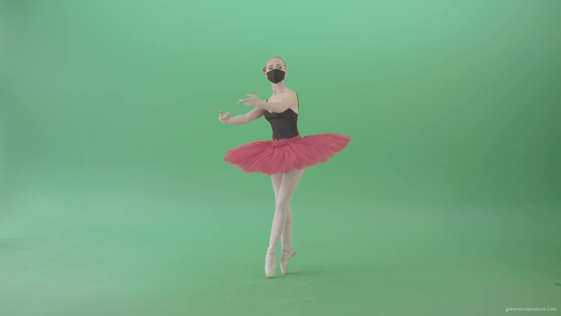 Tinny-Ballet-Dancing-Girl-Ballerina-in-red-black-dress-and-mask-welcome-people-for-awards-Green-Screen-Video-Footage-1920_005 Green Screen Stock