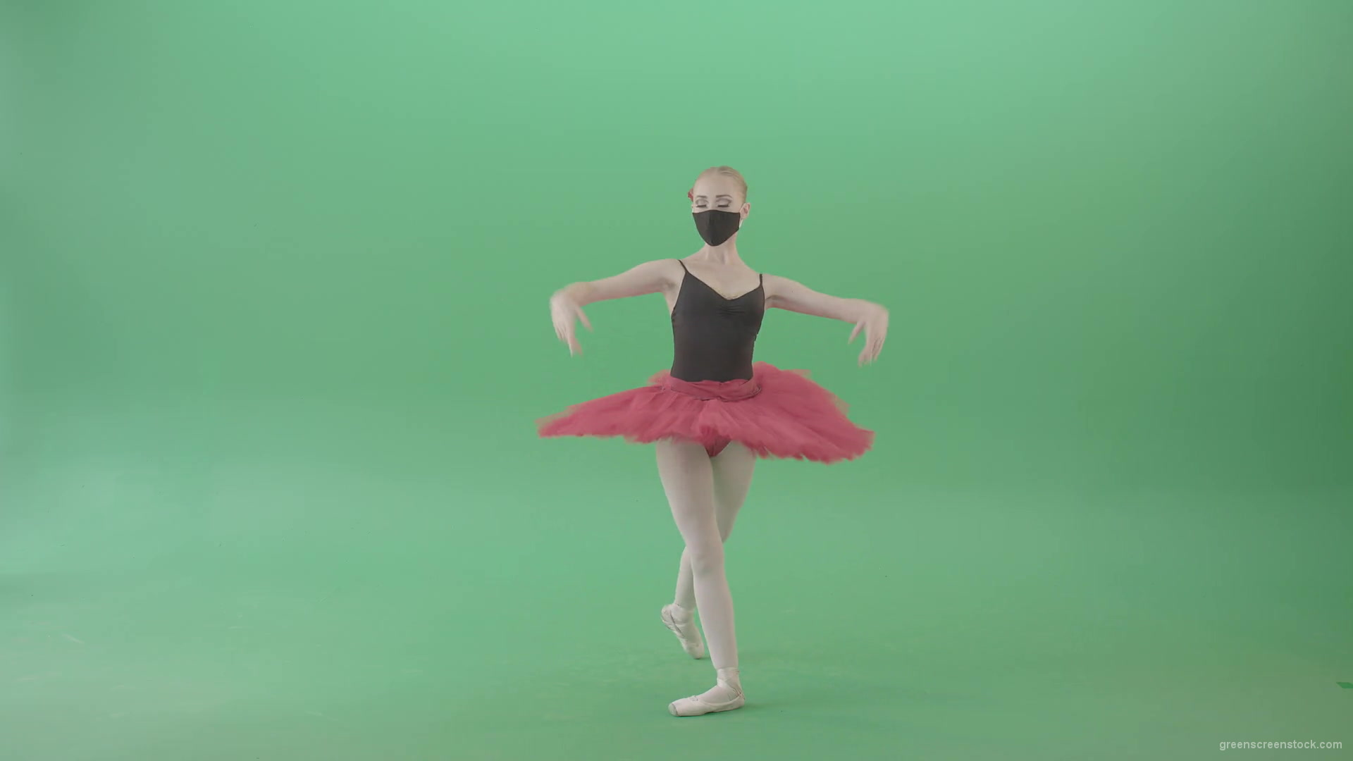 Tinny-Ballet-Dancing-Girl-Ballerina-in-red-black-dress-and-mask-welcome-people-for-awards-Green-Screen-Video-Footage-1920_006 Green Screen Stock
