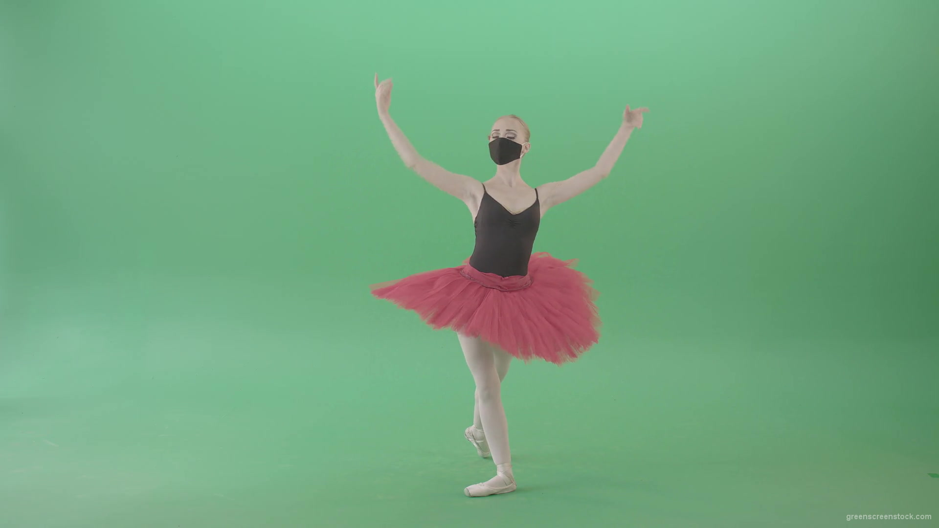 Tinny-Ballet-Dancing-Girl-Ballerina-in-red-black-dress-and-mask-welcome-people-for-awards-Green-Screen-Video-Footage-1920_007 Green Screen Stock