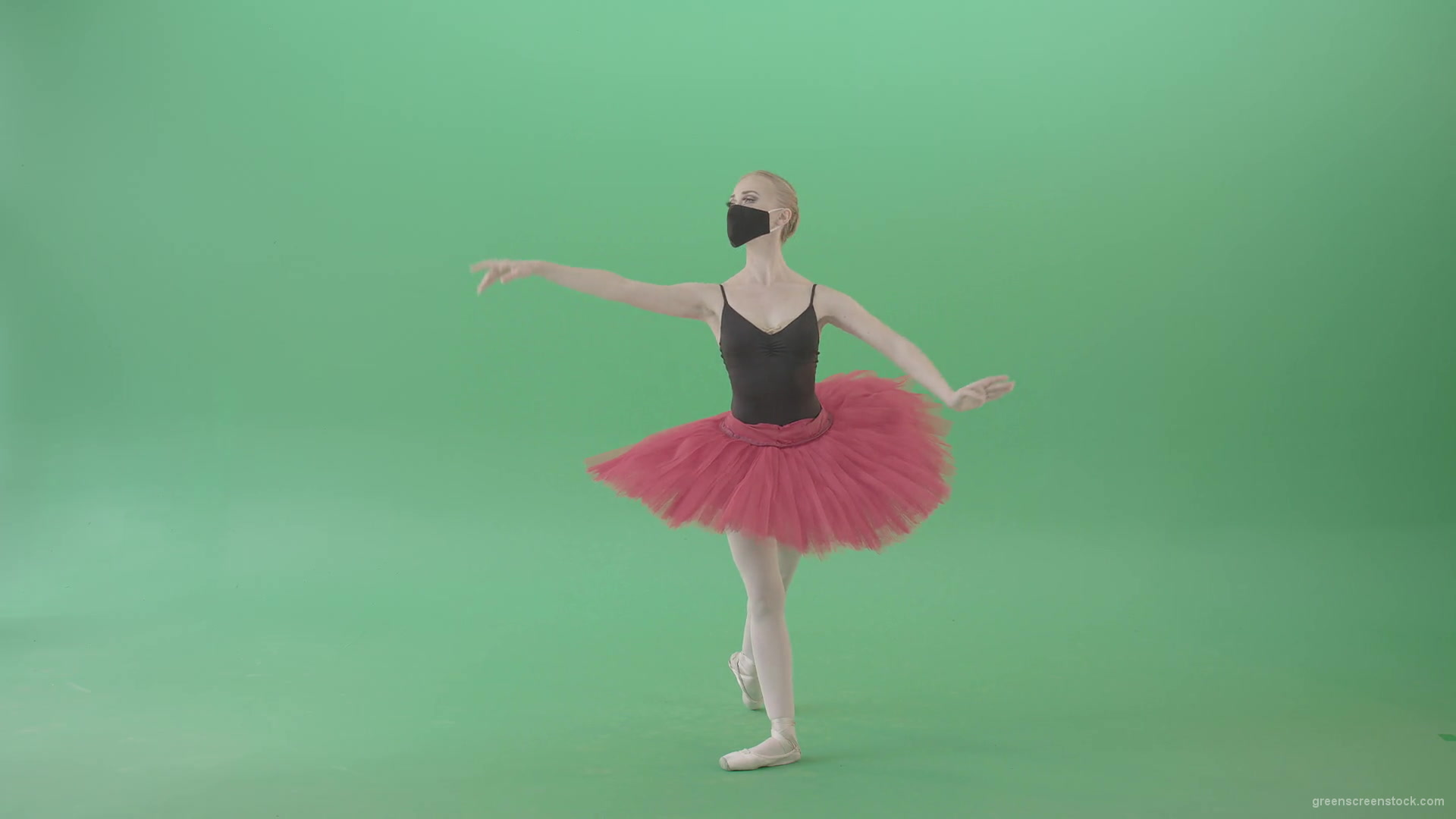 Tinny-Ballet-Dancing-Girl-Ballerina-in-red-black-dress-and-mask-welcome-people-for-awards-Green-Screen-Video-Footage-1920_008 Green Screen Stock