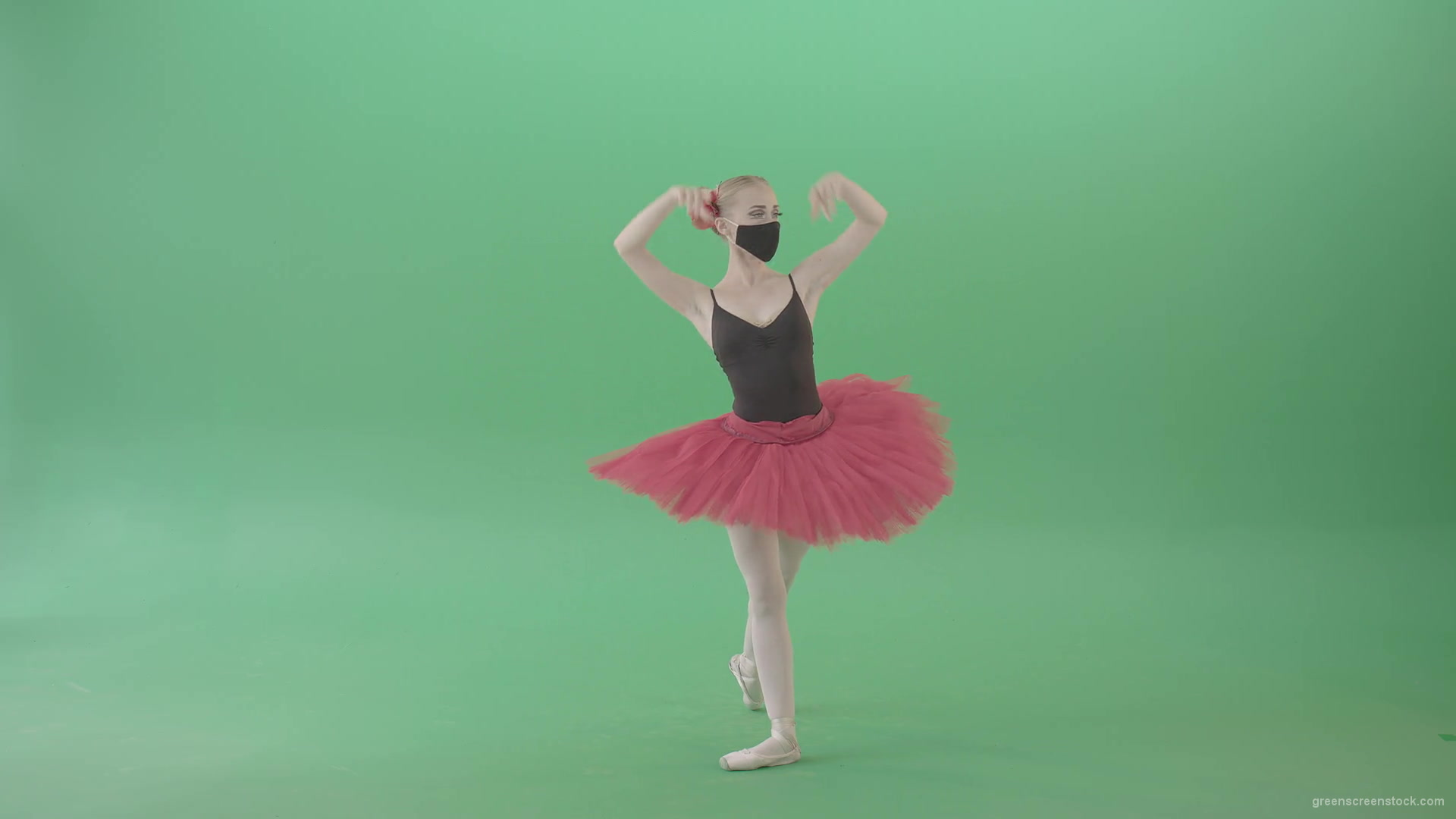 Tinny-Ballet-Dancing-Girl-Ballerina-in-red-black-dress-and-mask-welcome-people-for-awards-Green-Screen-Video-Footage-1920_009 Green Screen Stock