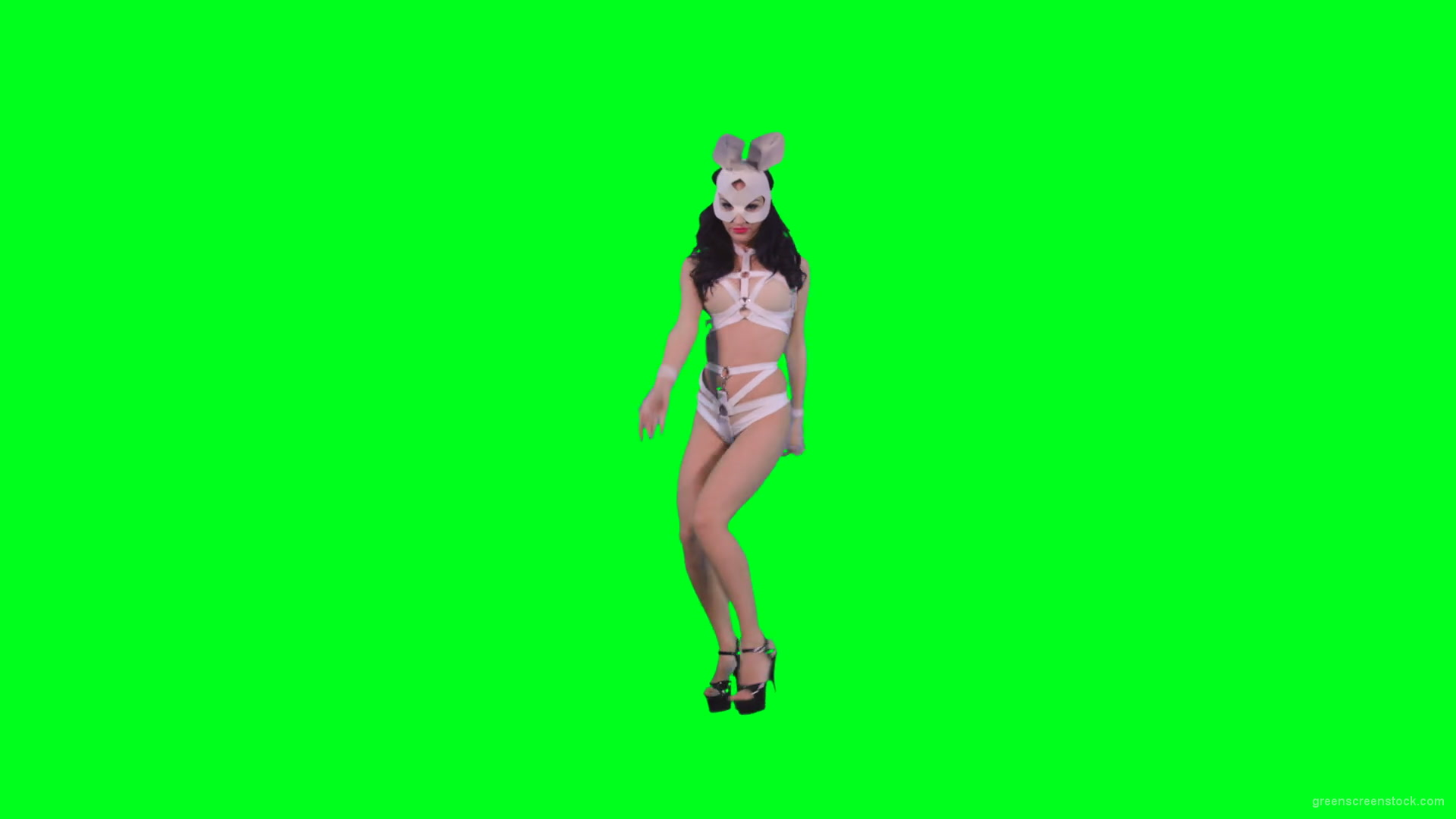 Black-hair-sexy-girl-in-playboy-costume-dancing-go-go-on-green-screen-4K-Video-Footage-1920_002 Green Screen Stock